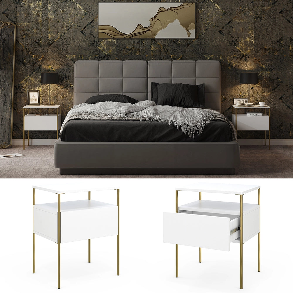 Vicco Comodino camera da letto Bianco/Oro 40 x 50 cm Set di 2