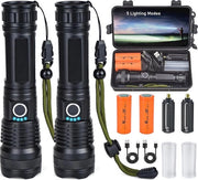 Zaklamp LED Portatile - Prestazioni Elevate - Utilizzo per Campeggio e Tattico - Molto Brillante - Estremamente Portatile - Trekking - 10.000 Lumen - 5 Modi - Set da 2 Zaklamp