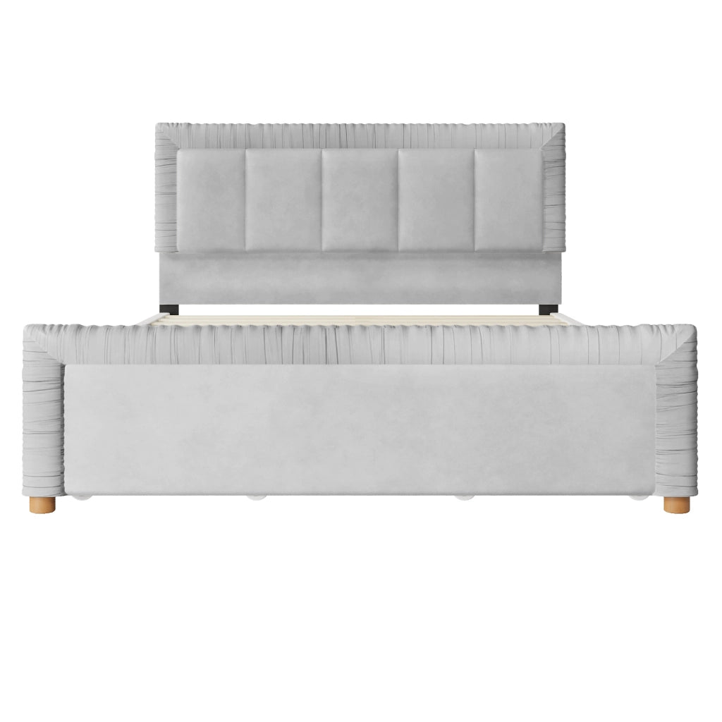 Letto imbottito 140x200 cm in velluto grigio con 2 cassetti e testiera imbottita