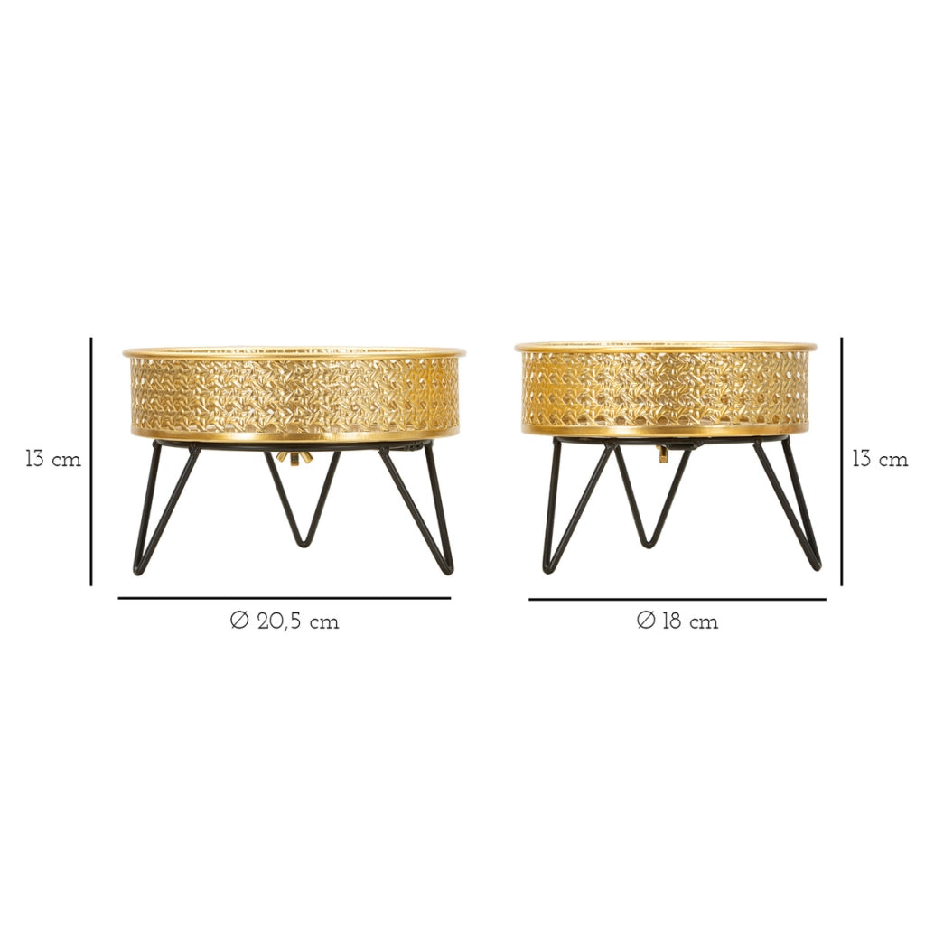 Set di 2 Vasi per Piante VKH410, Oro, Metallo, 20,5x20,5x13 cm
