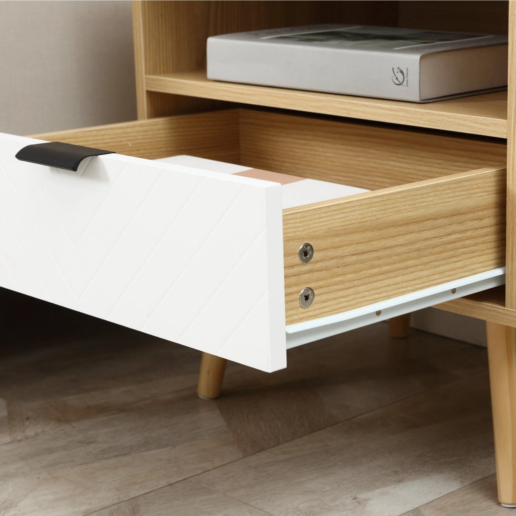 Comodino Moderno con Cassetto Estraibile e Ripiano Aperto 50x39,5x49,5 cm in Legno Bianco e color Legno