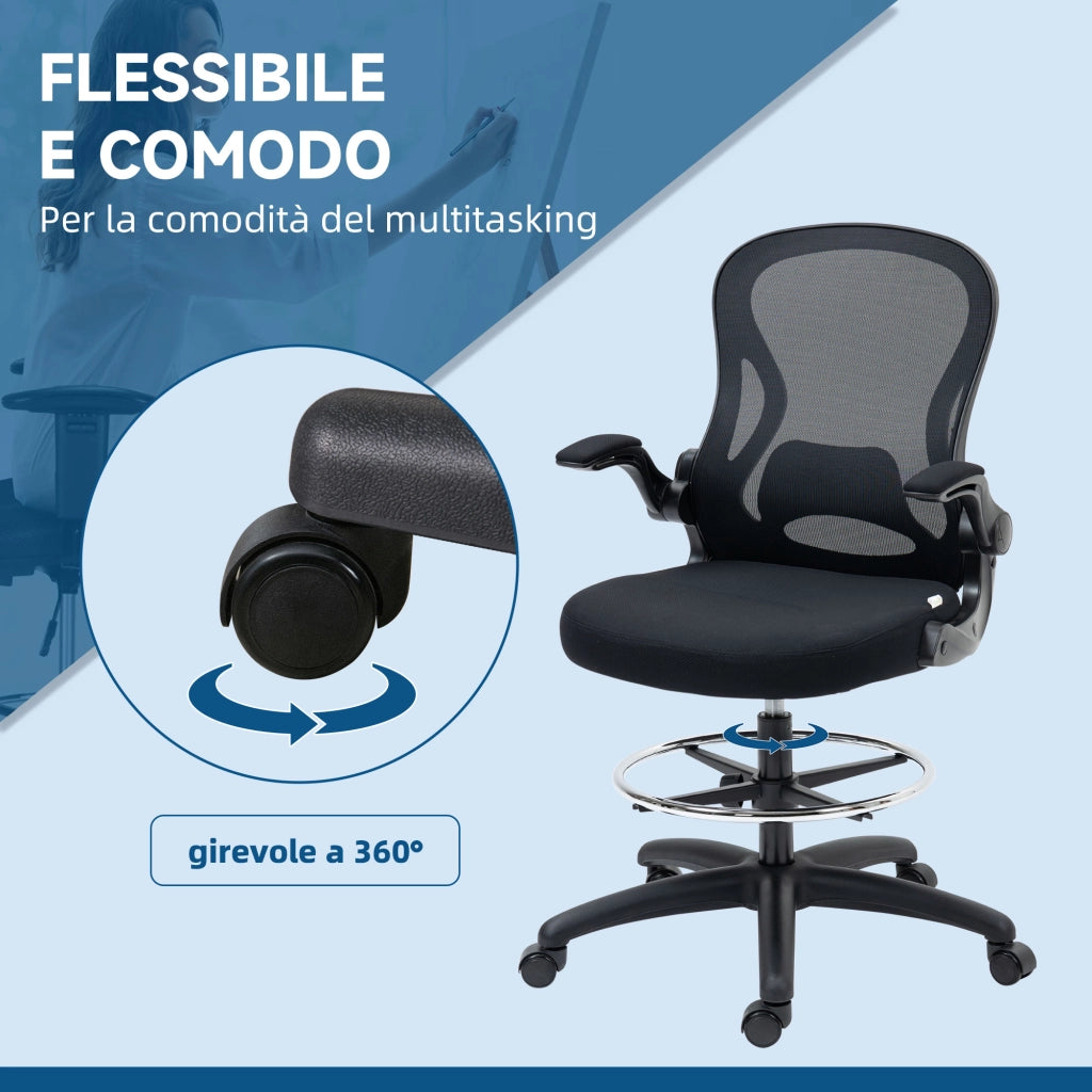 Sedia da ufficio con schienale regolabile ¨C zephmum ¨C nero, 59x65x102-122 cm