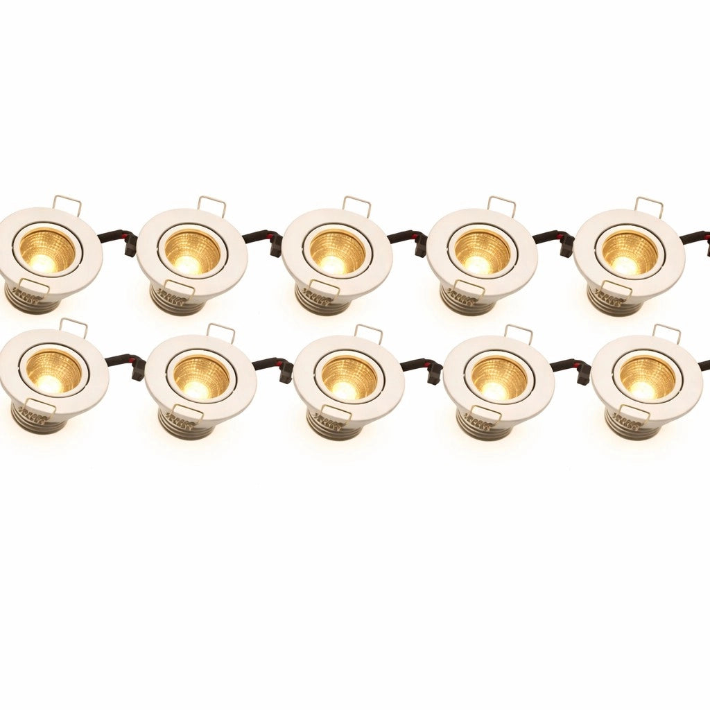Kit 10 Faretti LED COB bianchi luce calda 3000k da Incasso a soffitto 3W Orientabili, Foro 45mm Ø52mm, Fascio 30°, Driver 220-240V incluso, IP20