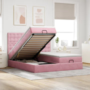 Struttura Letto Pouf con Materassi Rosa 160x200 cm Velluto 3314656