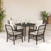 Set da Pranzo da Giardino 5pz con Cuscini in Polyrattan Marronecod mxl 92136