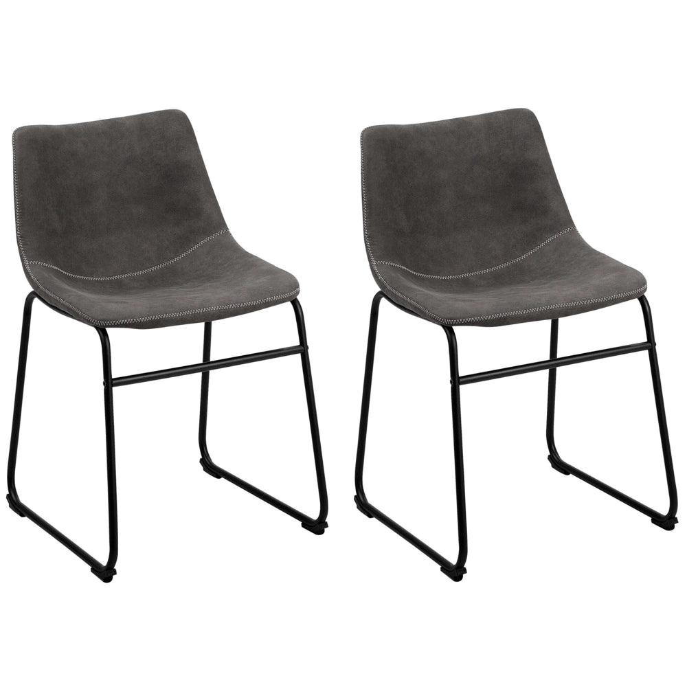 Set di 2 sedie da pranzo con rivestimento in tessuto grigio e gambe nere in stile retrò rustico