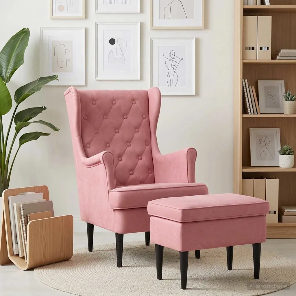 Poltrona con Ottomano 2 pz Rosa Velluto 3418822