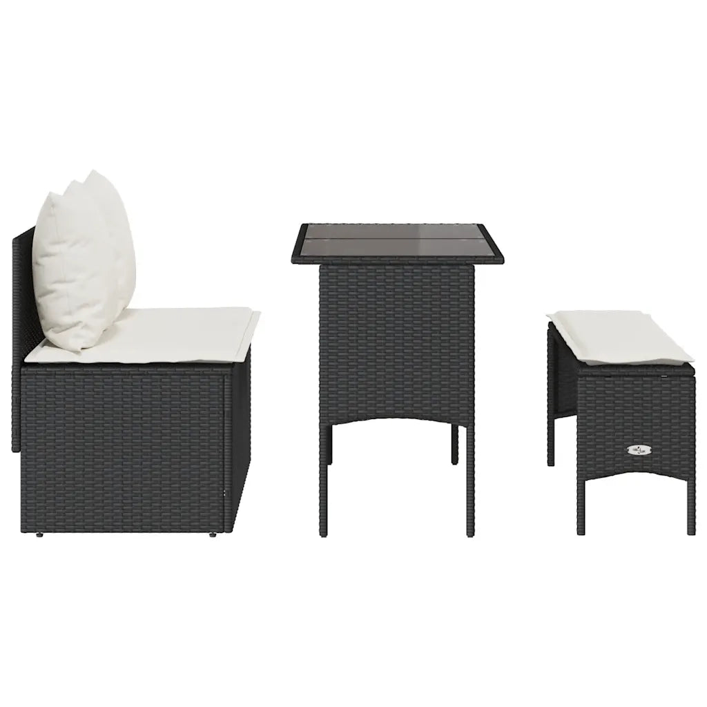 Set da Pranzo da Giardino 3 pz | Set Salotto da Giardino con Cuscini Nero in Polyrattan