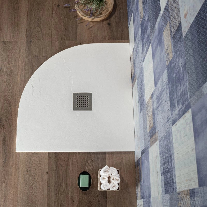 Piatto doccia Semicircolare 90x90 Bianco in Resina effetto Pietr
