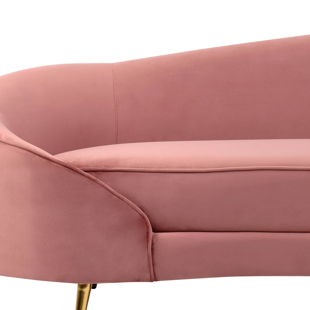 Divano velluto rosa glamour curvo stile retrò a 2 posti gambe metallo dorato