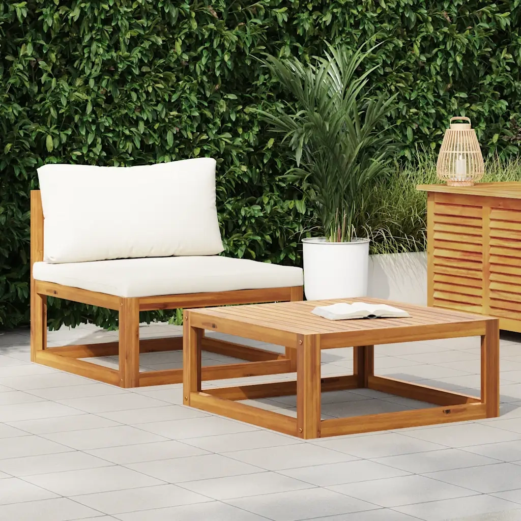 Set Divani da Giardino 2 pz | Set Salotto da Giardino con Cuscini in Massello di Acacia