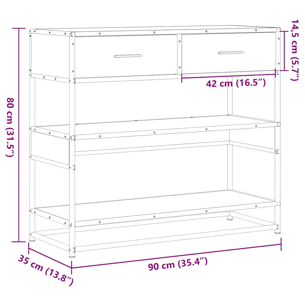 Tavolino Consolle Rovere Fumo 90x35x80 cm in Legno Multistrato