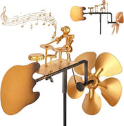 Sculptura a forma di batterista in metallo - Campane musicali in metallo - Campana a vento a forma di batterista - Decorazione per giardino per balcone e patio