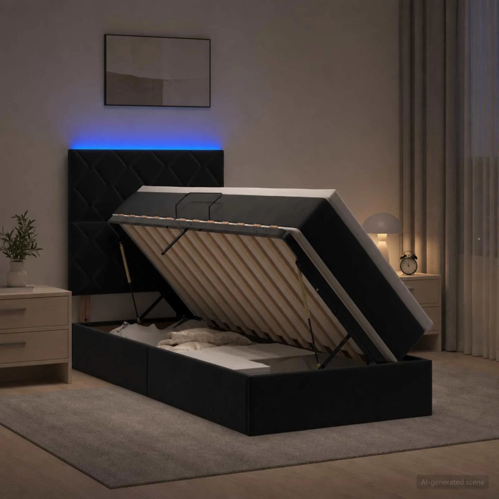 Letto con contenitore LED e materasso Nero 90 x 190 cm Velluto 3460160