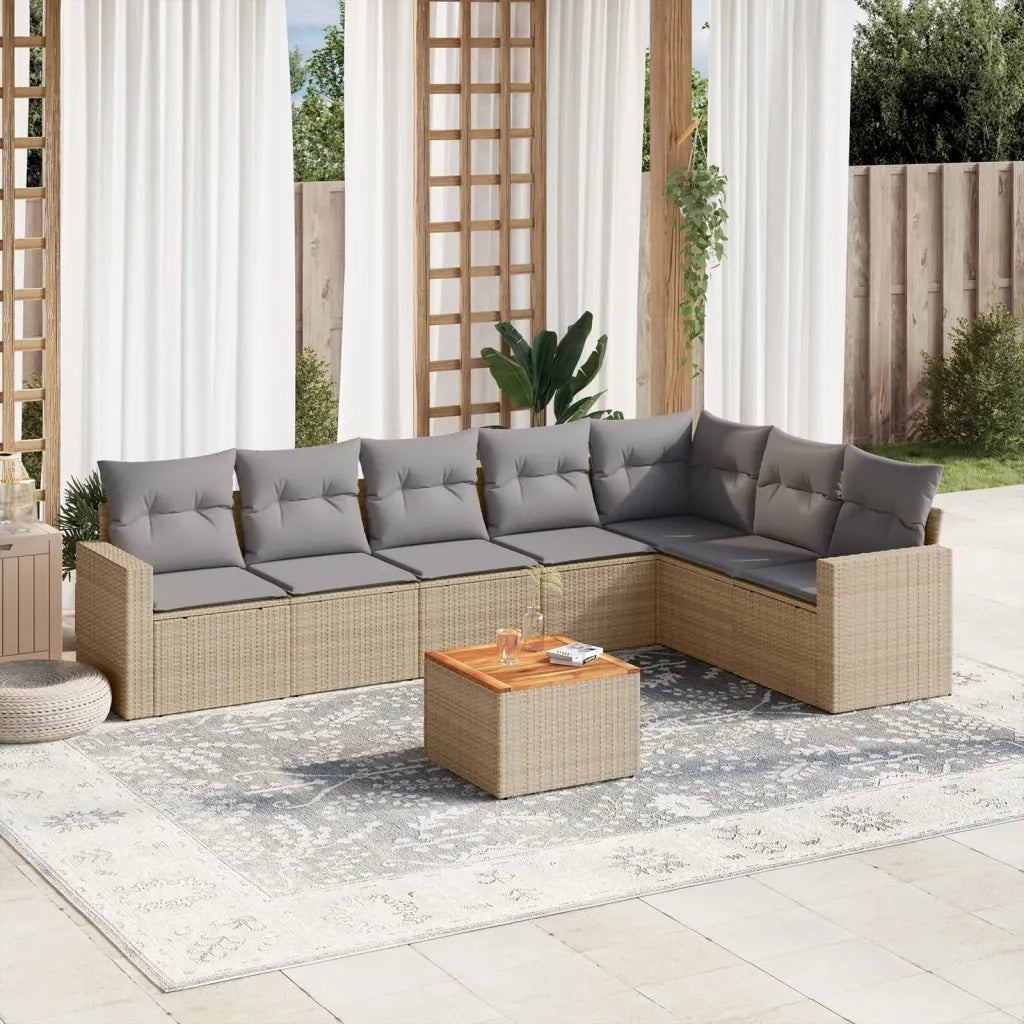 Set Divano da Giardino 8 pz con Cuscini Beige in Polyrattan