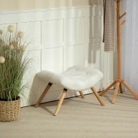 Poggiapiedi moderno in legno con rivestimento in pile e gambe in faggio, imbottito, per soggiorno, camera da letto, ingresso, bianco crema