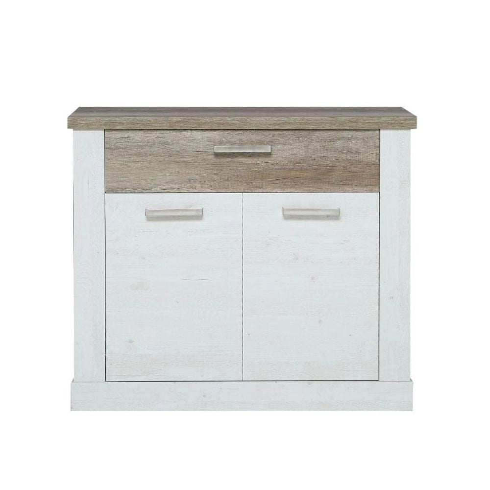 Madia Flux 2 ante e 1 cassetto 101 cm pino bianco con top rovere antico