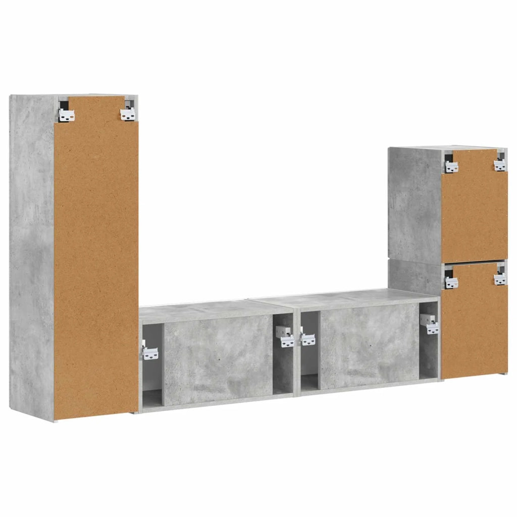 Set mobile TV 4 pcs Grigio cemento Legno multistrato