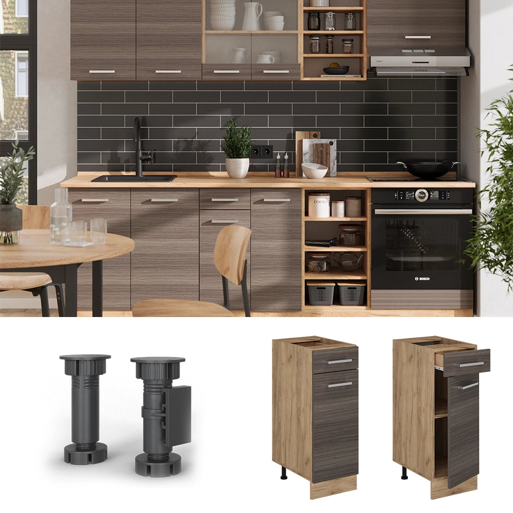 Vicco Mobiletto base per cucina Grigio nobile 30 cm , PL Rovere