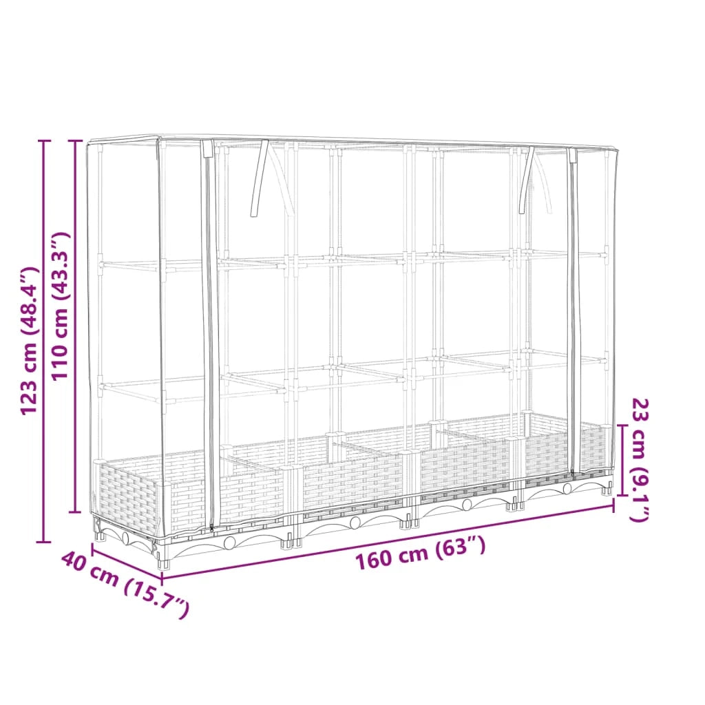 Aiuola rialzata/fioriera con copertura effetto rattan 160 x 40 x 123 cm Marrone 02_0038751