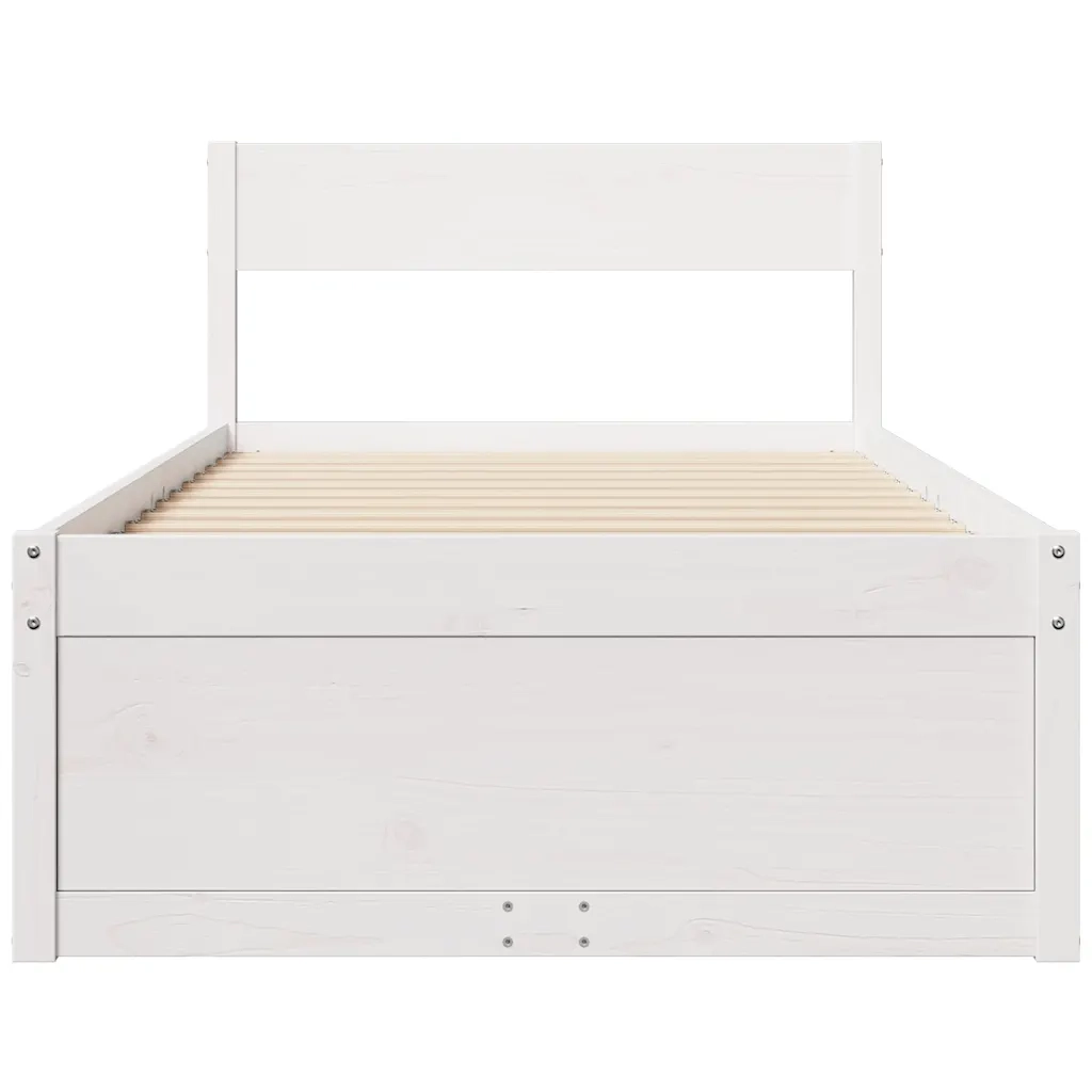 Letto senza Materasso Bianco 75x190 in Legno Massello di Pino 846808