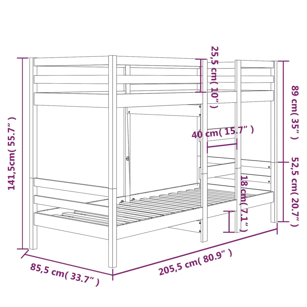 Letto a Castello 80x200 cm in Legno Massello di Pino cod mxl 57186