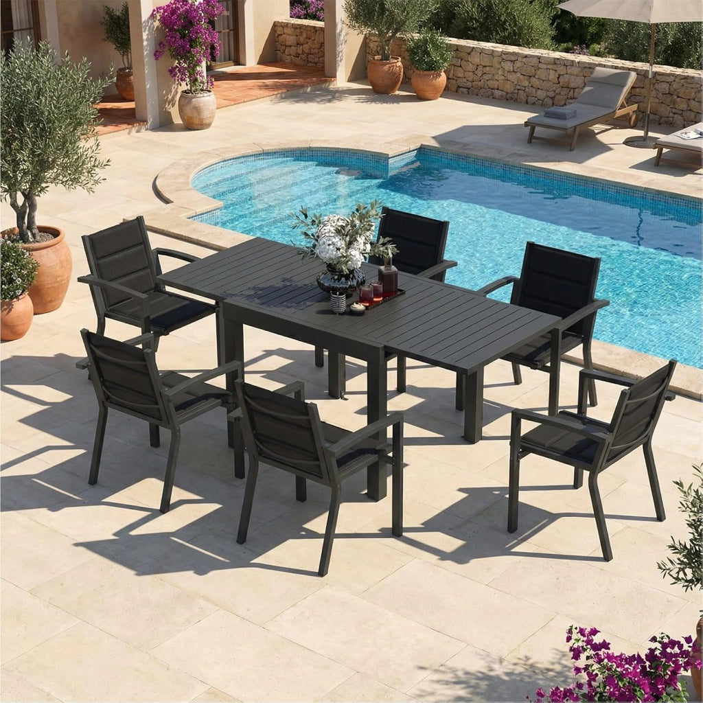 Tavolo da giardino, allungabile, 80/160 X 80 X 75 Cm, piccolo tavolo allungabile, alluminio, per balcone, resistente alle intemperie, allungabile, tavolo da pranzo per esterni, Grigio scuro
