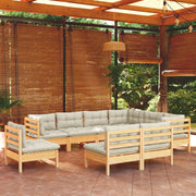 Set Divani da Giardino 9 pz con Cuscini Crema Massello di Pino 3096743