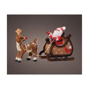 Babbo Nat. c/slitta e renna acrilico c/led m.color 82,5x33x47cm OUT