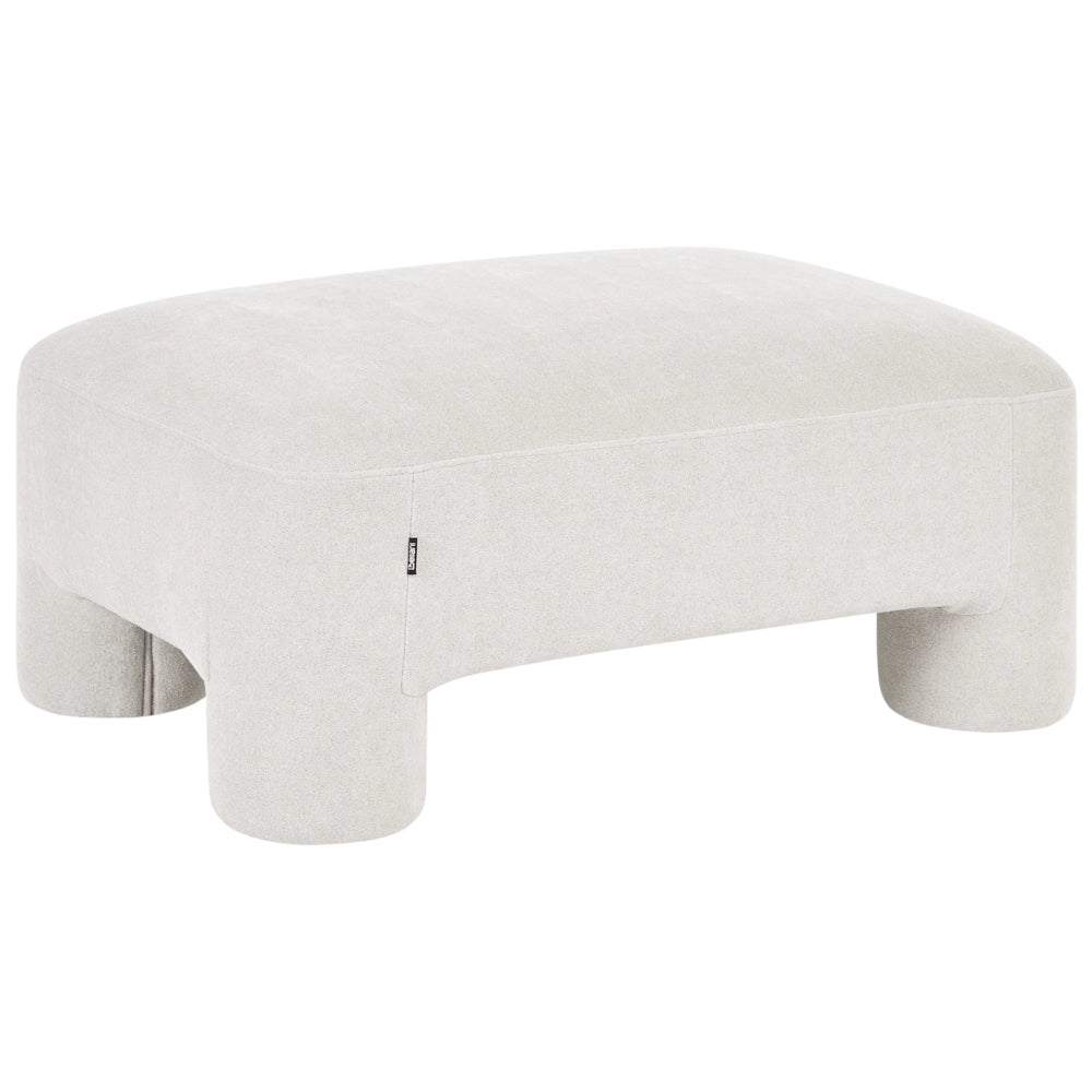 Rivestimento in tessuto bianco ottomano texture morbida gambe cilindriche stile organico