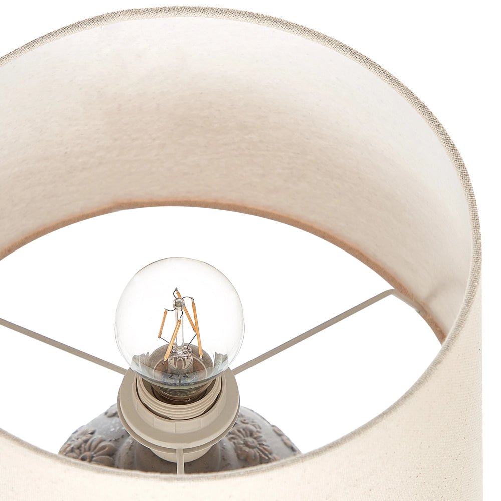 Lampada da Tavolo in Ceramica Grigio e Beige 46 cm Motivo Floreale Paralume Impero Comodino Soggiorno Camera da Letto Illuminazione