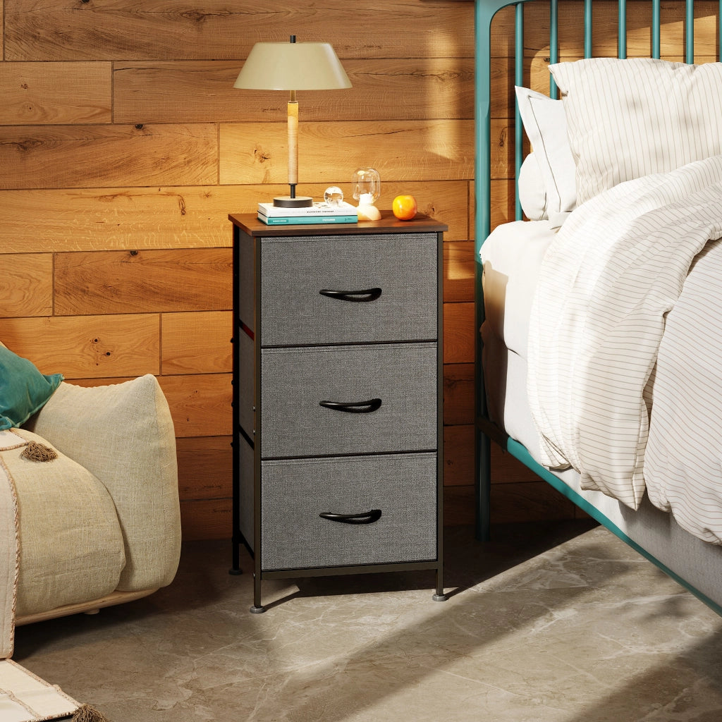 Cassettiera con 3 Cassetti in Tessuto Grigio ¨C Zephmum ¨C 80x40x60 cm
