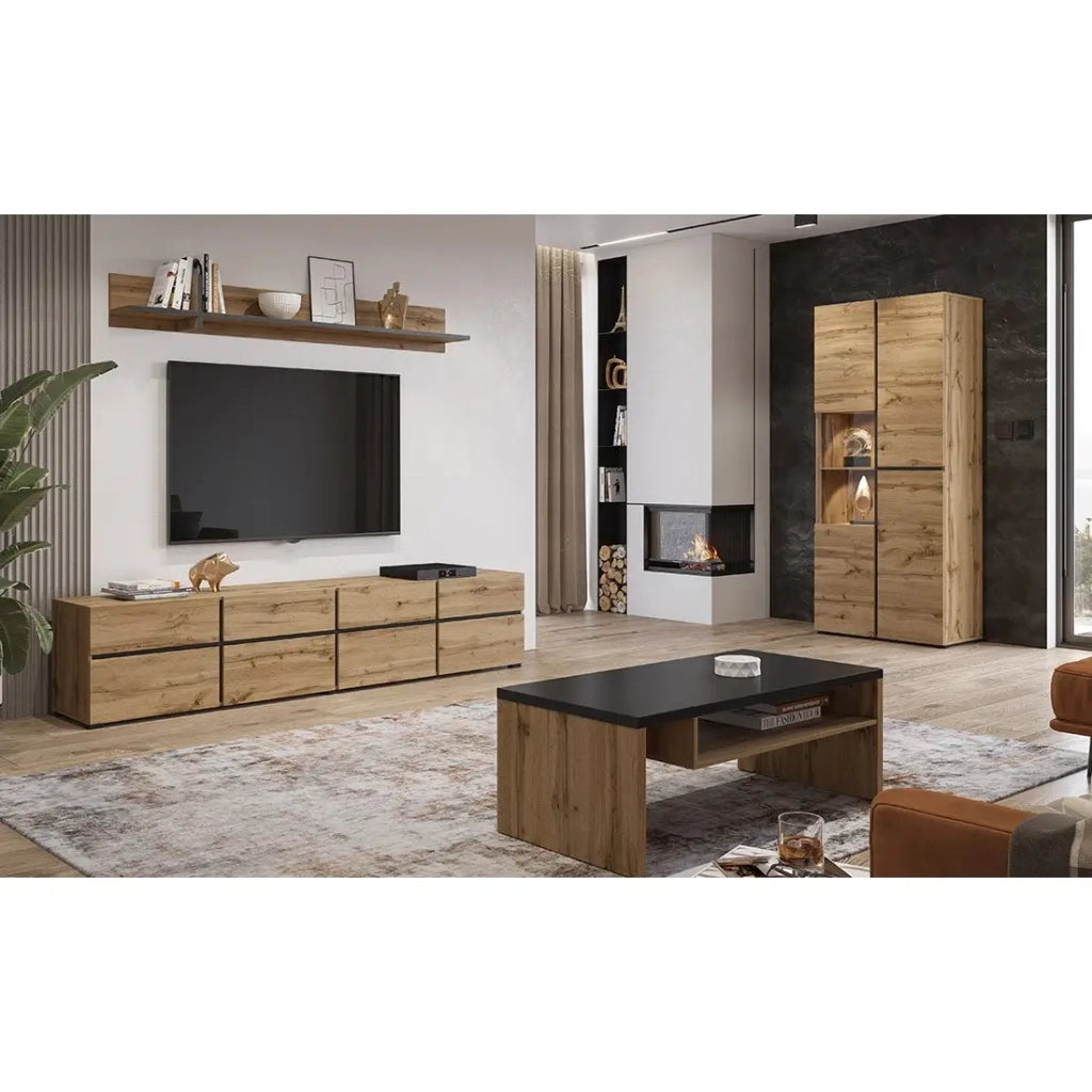 Scaffale da muro 180cm colore rovere e nero. Collezione HAVANA.