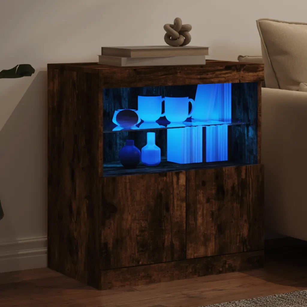 Credenza con Luci LED Rovere Fumo 60x37x67 cm 836655
