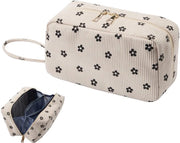 Tas da bagno per donne in corduroy con accessori per viaggio per donne con accessori da trucco in corduroy per donne e ragazze