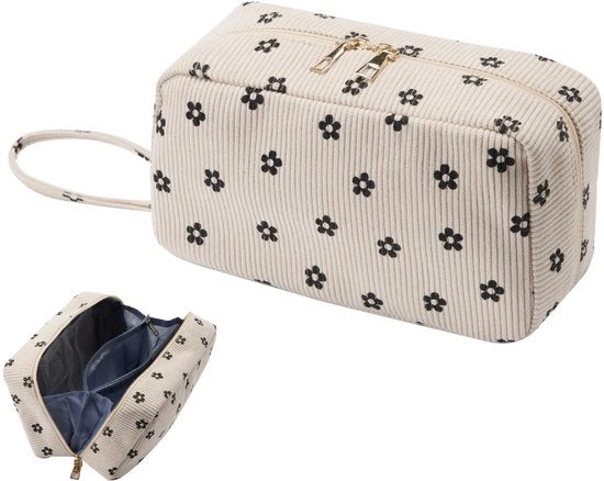 Tas da bagno per donne in corduroy con accessori per viaggio per donne con accessori da trucco in corduroy per donne e ragazze