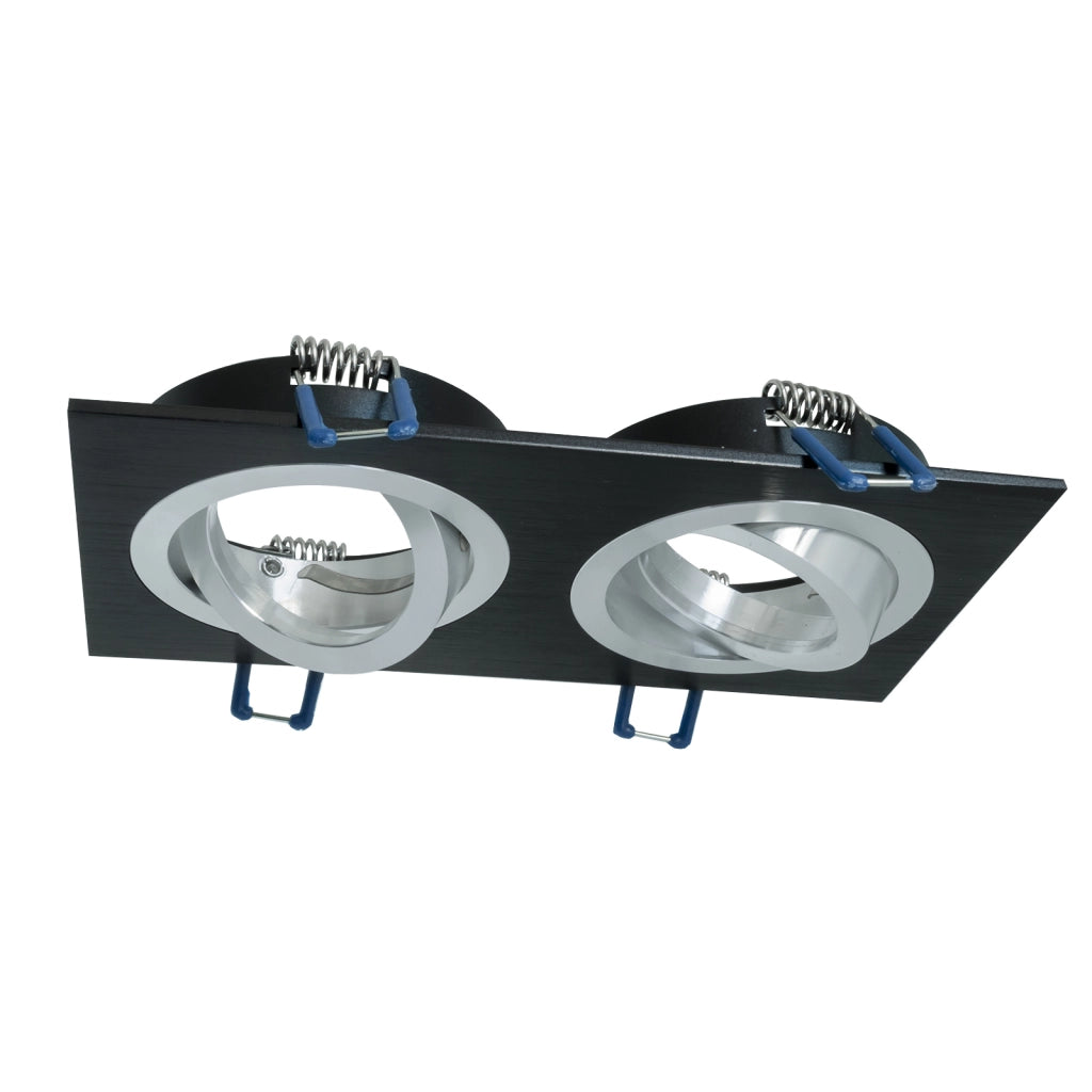 Portafaretto rettangolare nero silver incasso 155x80mm doppia luce orientabile GU10
