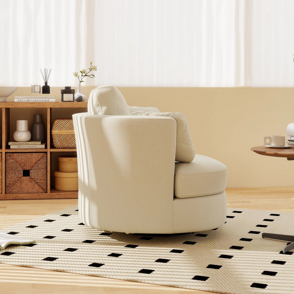 Poltrona XXL moderna in chenille beige - Zephmum - 3 cuscini indipendenti, imbottitura elastica