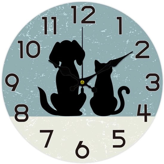 Orologio da parete con gatti e cani, 12 pollici alimentato da batterie, silenzioso, orologio decorativo con funzione anti-scricchiolante per soggiorno, ufficio, camera da letto e accessori di arredo