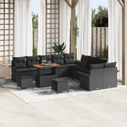 Set divano giardino 13 pezzi con cuscini Nero Polyrattan Acacia