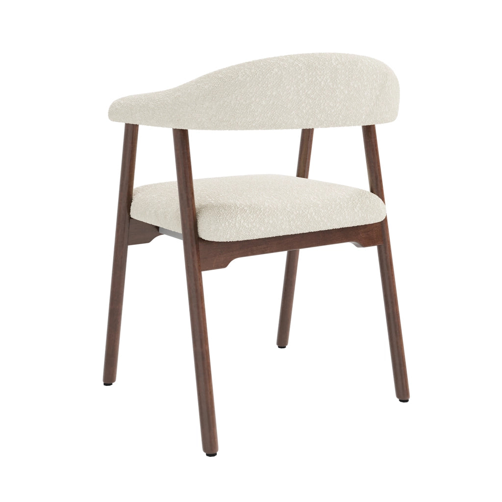 Set di 2 sedie da pranzo - con schienale ergonomico - in legno massello e bouclé - noce