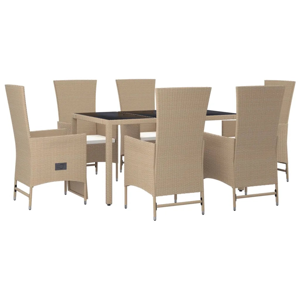 Set da Pranzo da Giardino 7 pz con Cuscini Beige in Polyrattancod mxl 76421