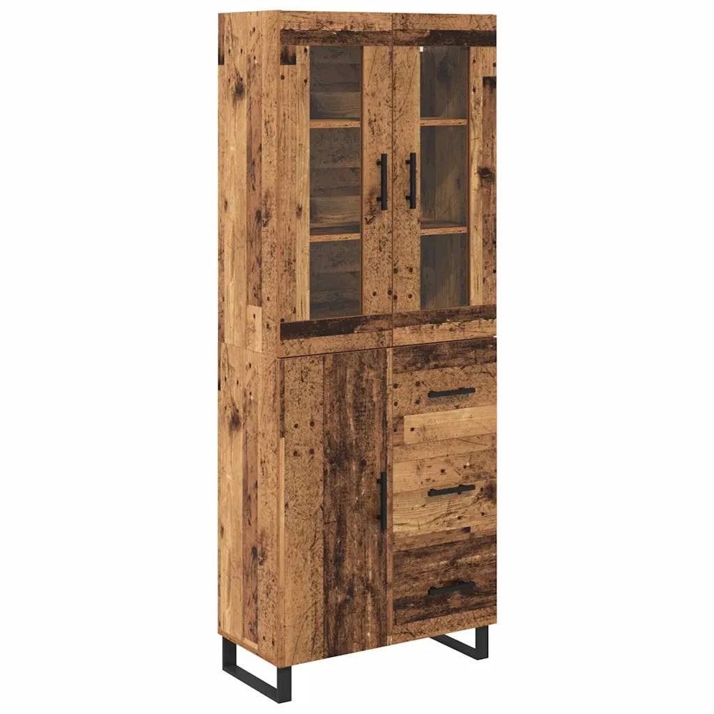 Credenza 2 pcs Legno vecchio Legno Stratificato e Vetro