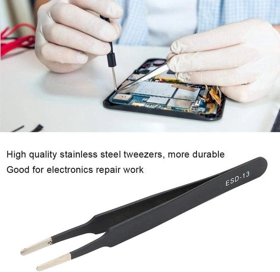Pincet antistatico preciso 47 pollici - Pincet a lama piatta - Pincet in acciaio inossidabile - Kit di assistenza per riparazione elettronica - 2 pezzi.