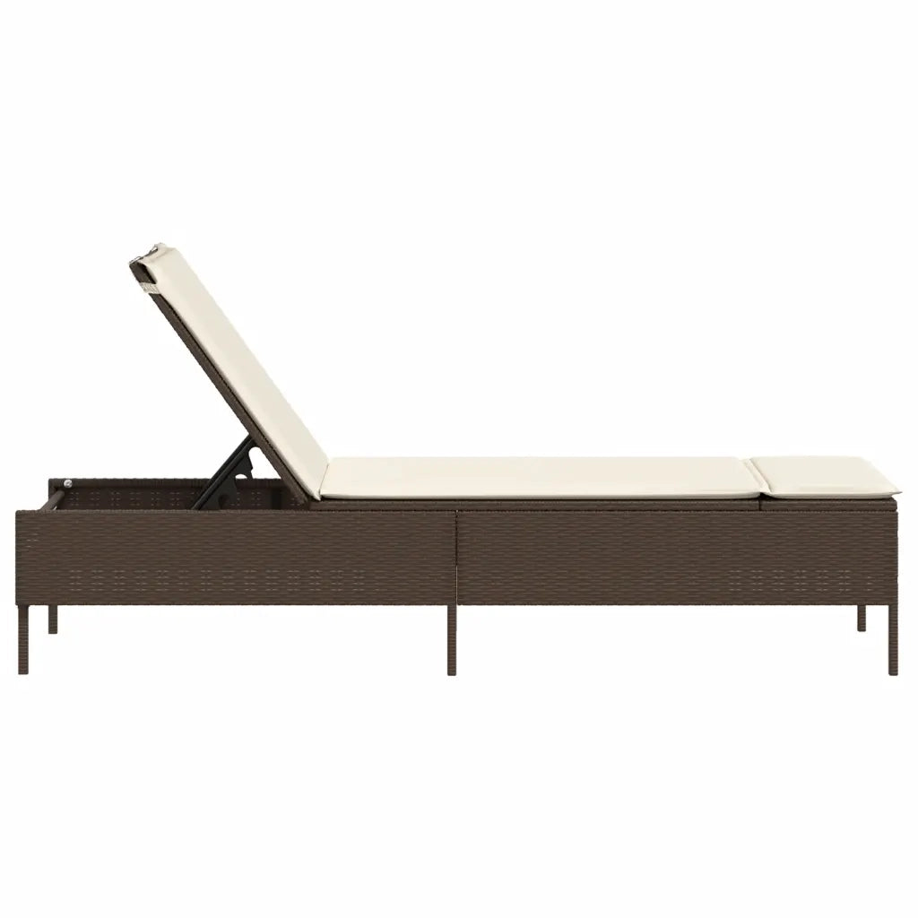Lettino Prendisole | Sdraio da giardino | Lettino da sole con Cuscino Marrone in Polyrattan