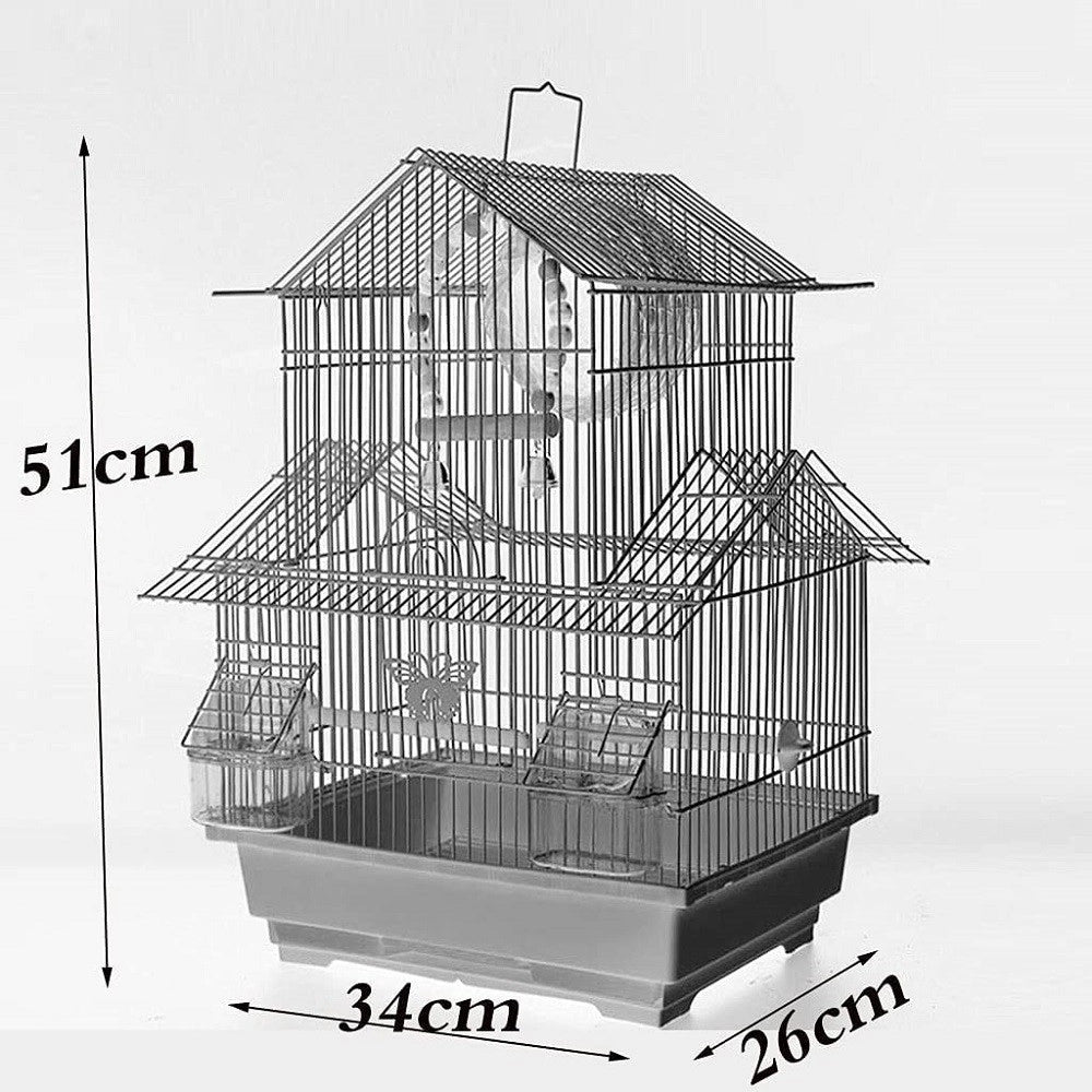 Trade Shop - Gabbia Grande Per Uccelli Quadrata Metallo Ferro Villa Forte Durevole 34x26x51cm -