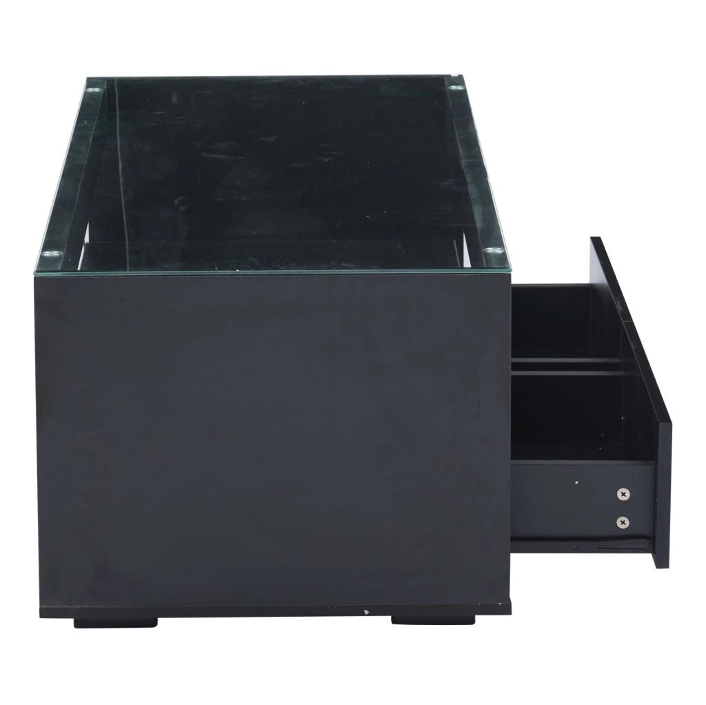 Tavolino da caffè moderno con LED; 100 x 50 x 40 cm; in truciolare e vetro temperato nero