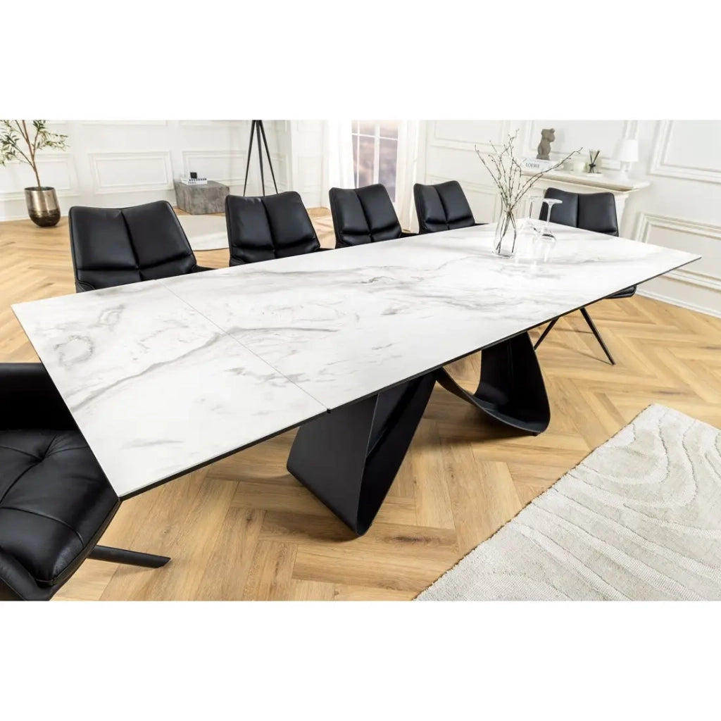 Table ZAREL – Estensibile 180 a 260 cm – Ceramica e vetro temperato – Effetto marmo bianco – Stile contemporaneo