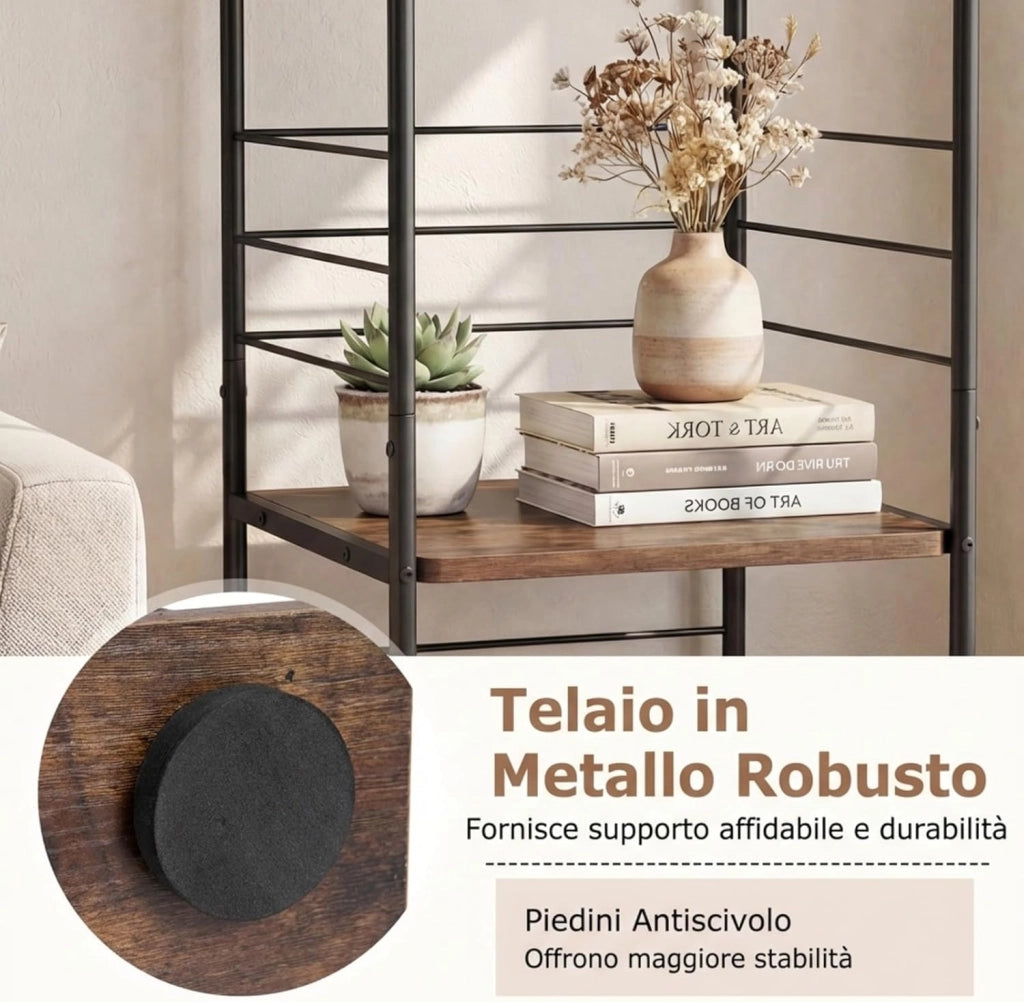 Supporto Giradischi Girevole a 4 Ripiani, Porta Dischi Rotante a 360° con Struttura in Metallo, Scaffale d'Angolo Salvaspazio per Casa, Ufficio e Soggiorno, 40x40x115 cm (Marrone)