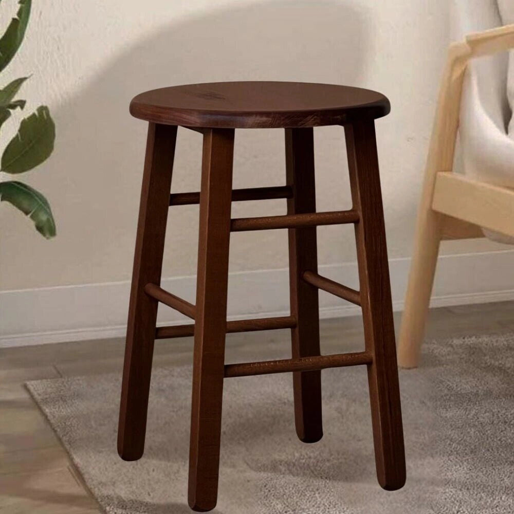 Sgabello con seduta rotonda  h 47cm  color noce scuro gamba dritta
